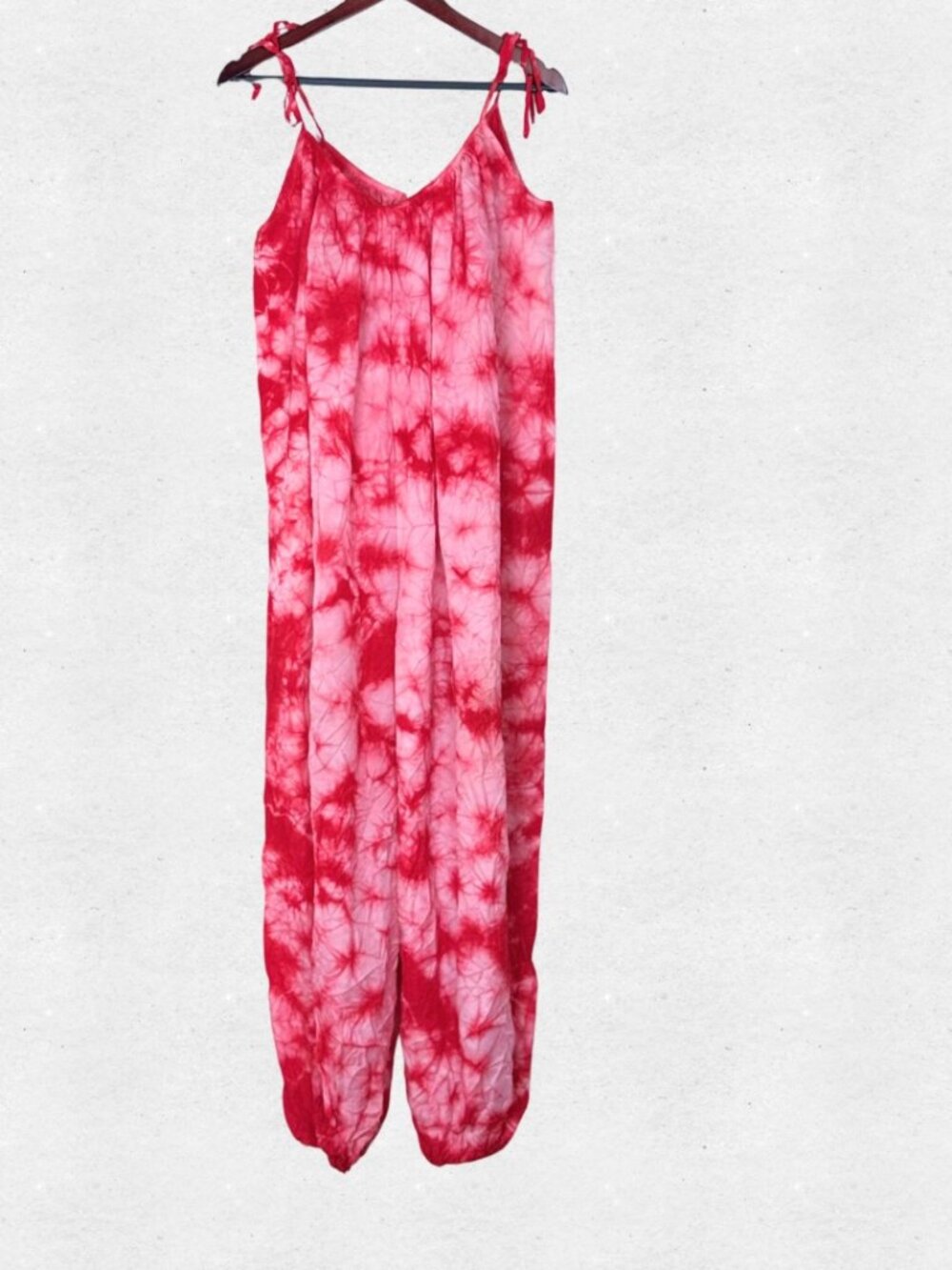 Vintage Chandni Red Tie Dye Harem Jumpsuit One Size Flowy Wide Leg Beach Hippie